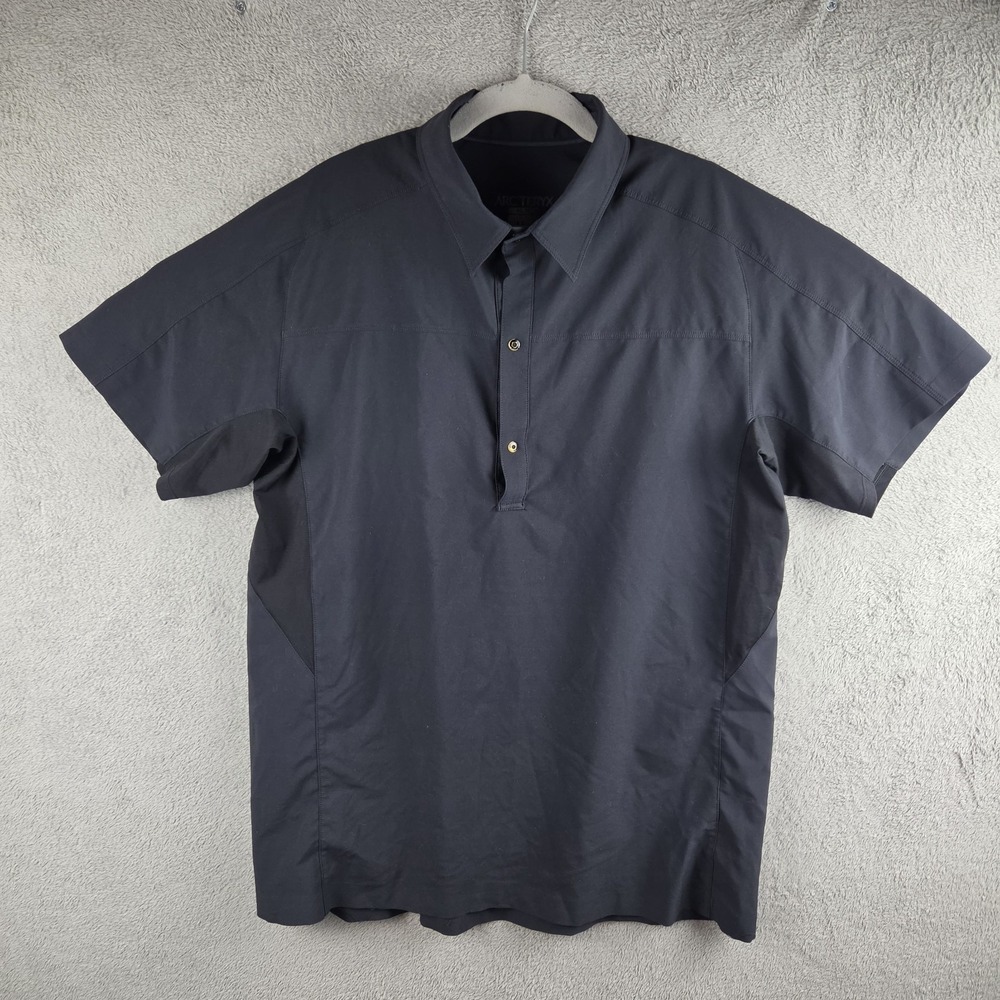 Arcteryx Adventus Comp Polo Shirt Mens Medium M Black Hiking Trail Snap Placket